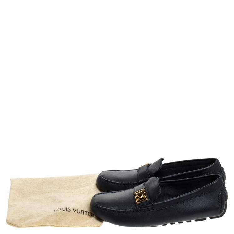 Pre Owned Louis Vuitton Navy Blue Leather Suhali Lombok Driving Loafers Size 37