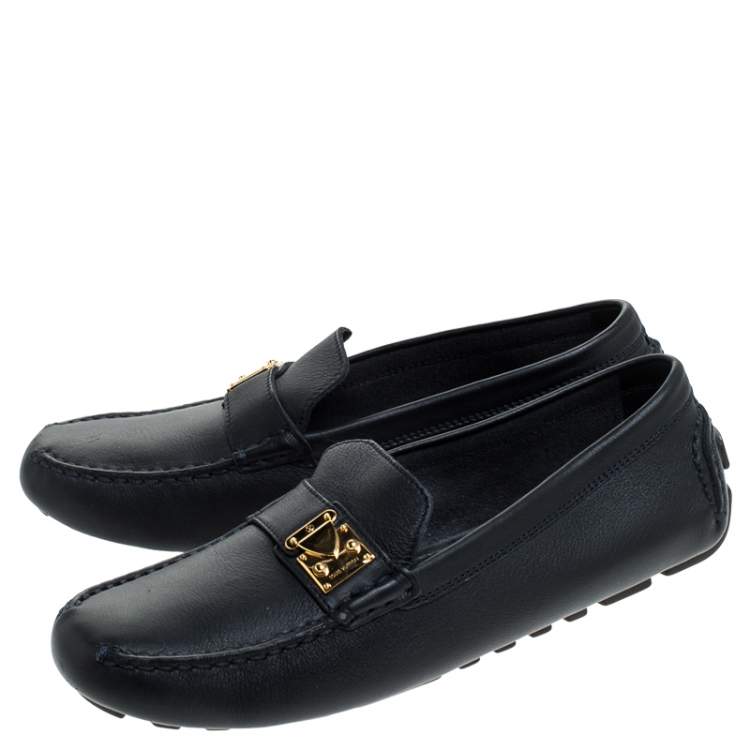 Pre Owned Louis Vuitton Navy Blue Leather Suhali Lombok Driving Loafers Size 37