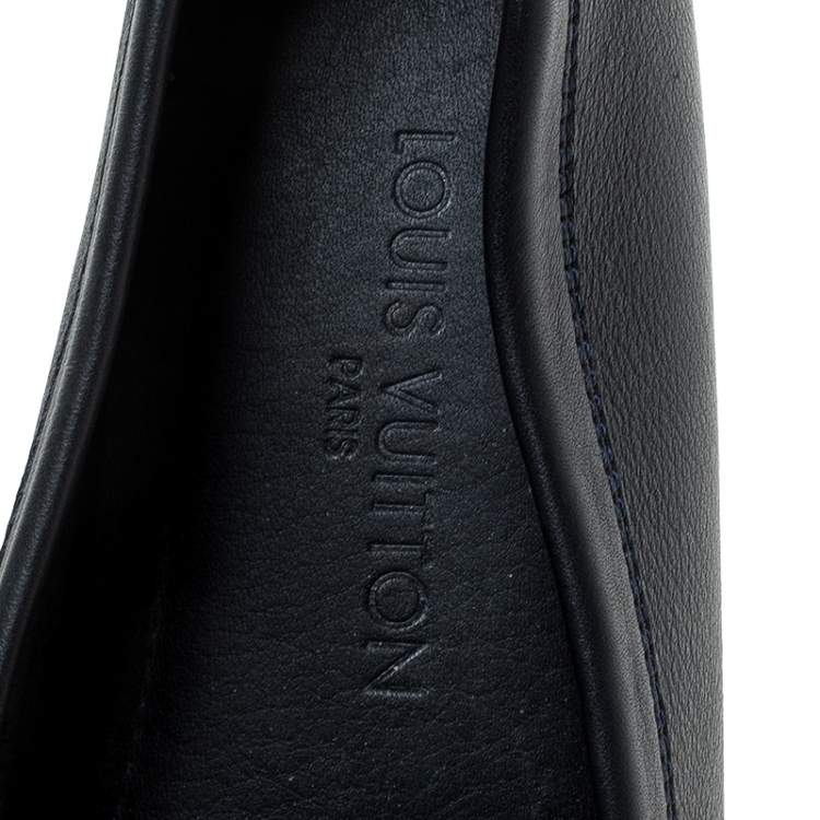 Pre Owned Louis Vuitton Navy Blue Leather Suhali Lombok Driving Loafers Size 37