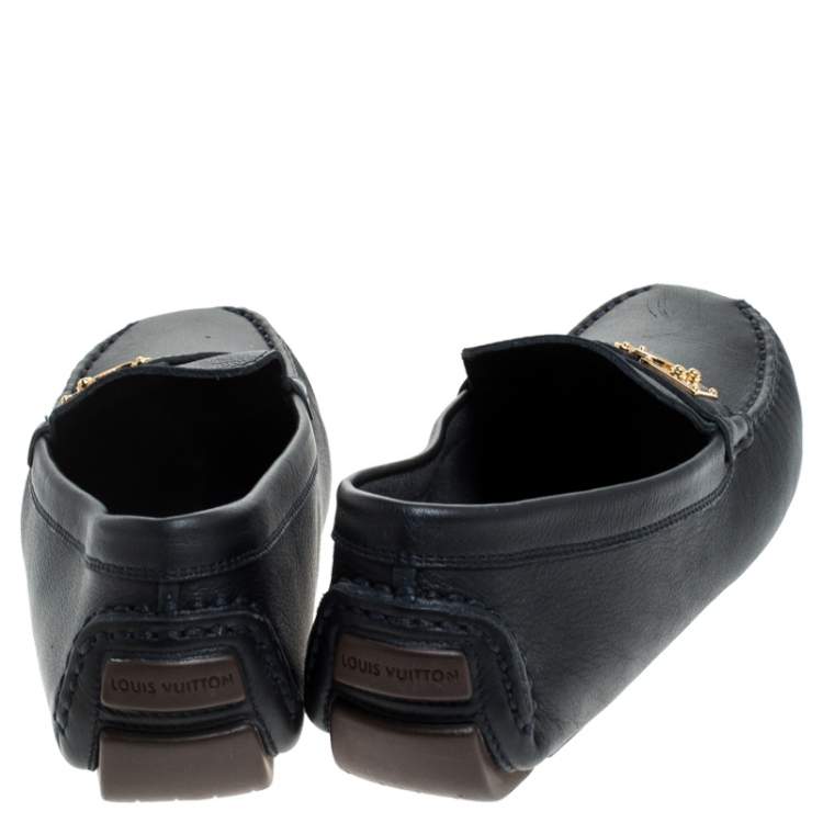 Pre Owned Louis Vuitton Navy Blue Leather Suhali Lombok Driving Loafers Size 37