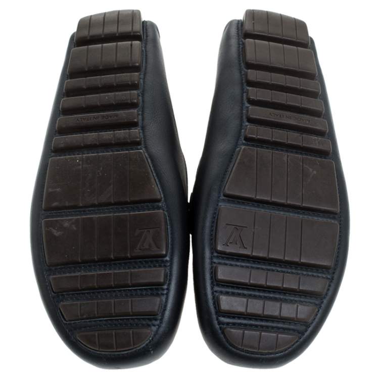 Pre Owned Louis Vuitton Navy Blue Leather Suhali Lombok Driving Loafers Size 37