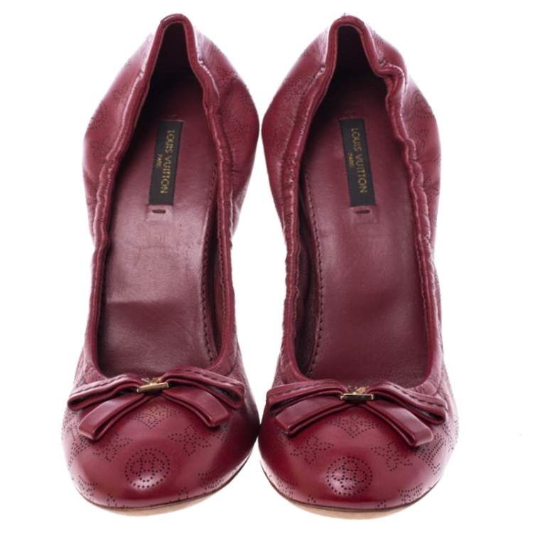 Pre Owned Louis Vuitton Red Monogram Perforated Leather Elba Pumps Size 38.5