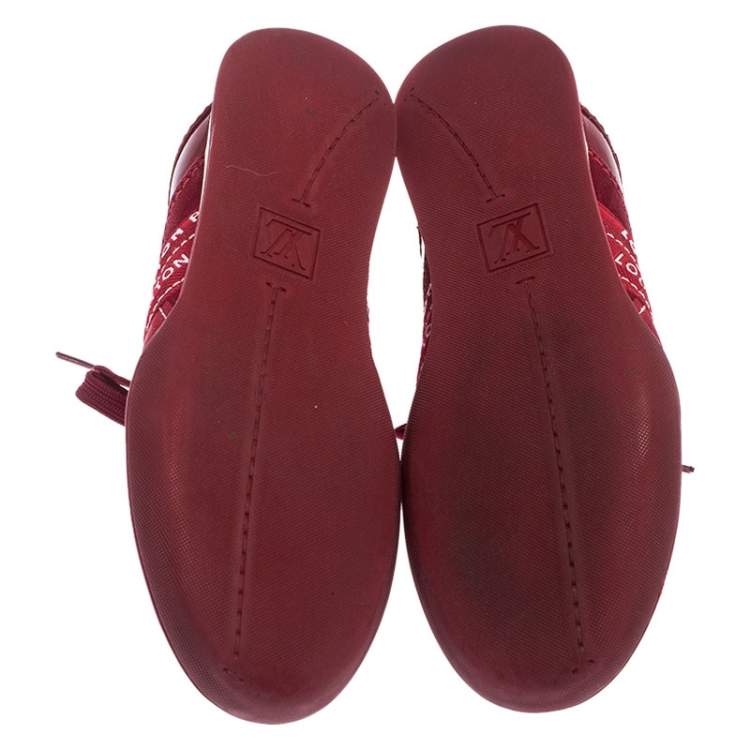 Pre Owned Louis Vuitton Red Patent Leather, Suede And Fabric Logo Sneakers Size 37