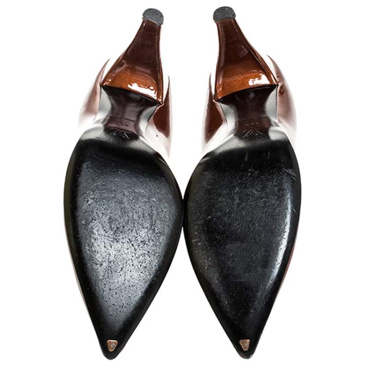 Pre Owned Louis vuitton Bronze Patent Leather Pointed Toe Pumps Size 40.5