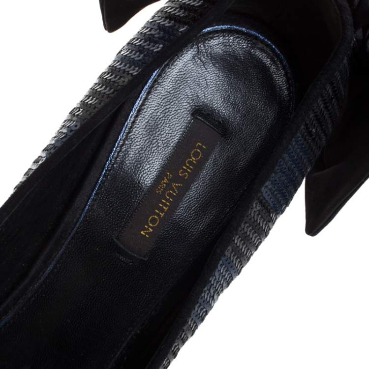 Pre Owned Louis Vuitton Blue/Black Sequin Peep Toe Platform Pumps Size 39