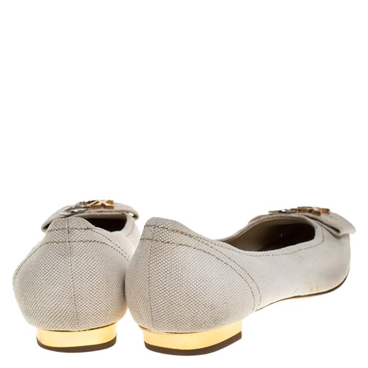 Pre Owned Louis Vuitton Off-White Canvas Love Logo Ballet Flats Size 39.5