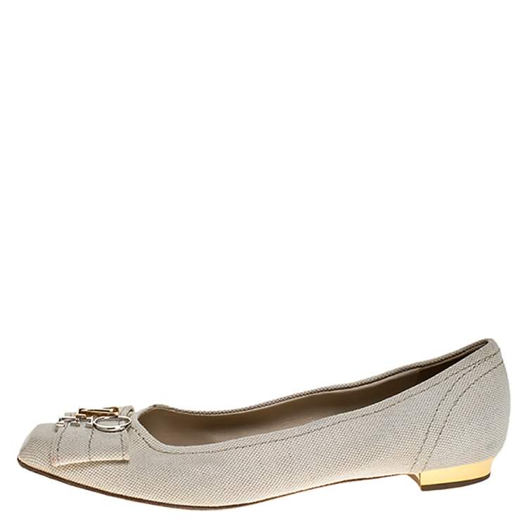 Pre Owned Louis Vuitton Off-White Canvas Love Logo Ballet Flats Size 39.5