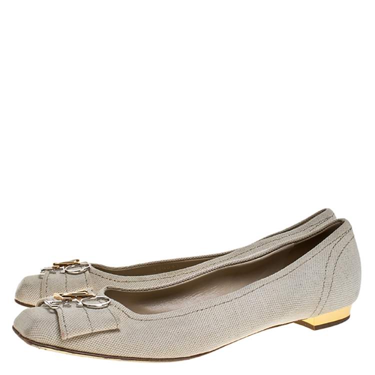 Pre Owned Louis Vuitton Off-White Canvas Love Logo Ballet Flats Size 39.5