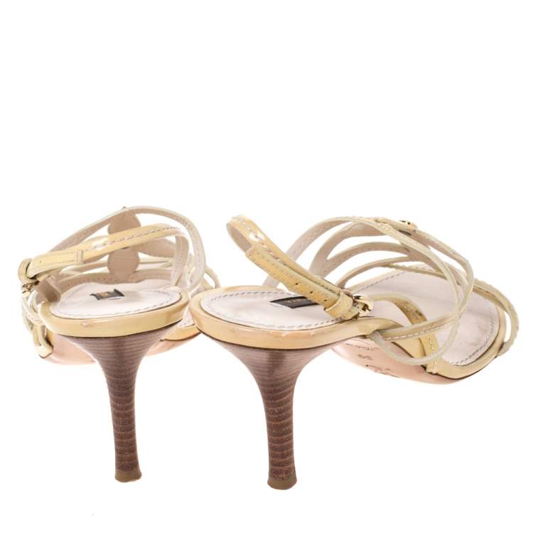 Pre Owned Louis Vuitton Pale Yellow Patent Leather Ankle Strap Sandals Size 39