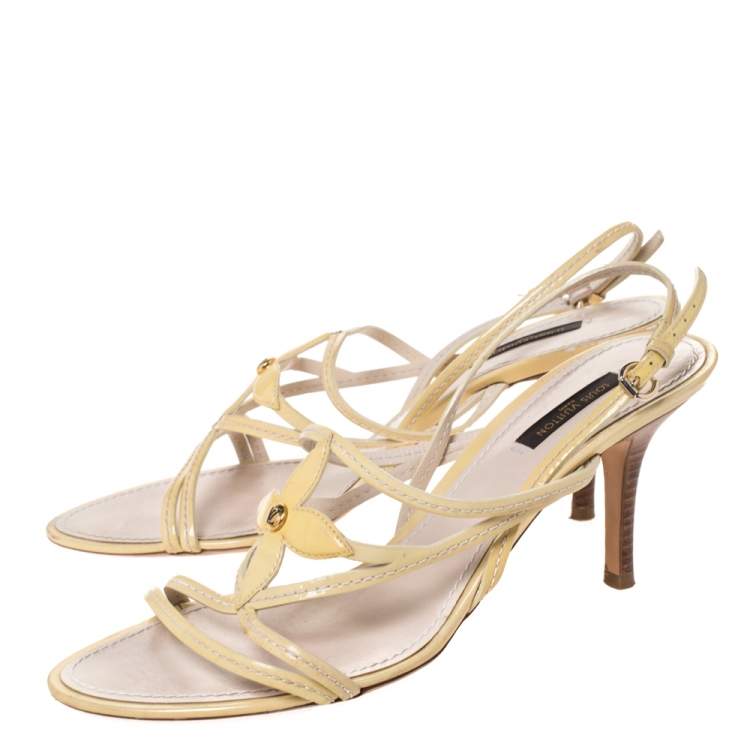 Pre Owned Louis Vuitton Pale Yellow Patent Leather Ankle Strap Sandals Size 39