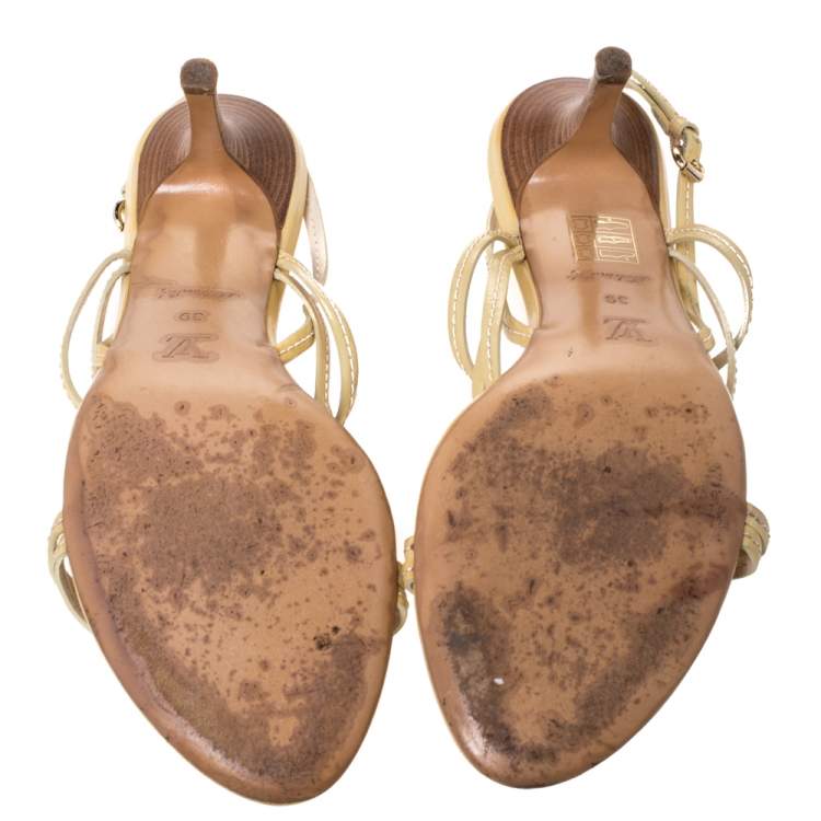 Pre Owned Louis Vuitton Pale Yellow Patent Leather Ankle Strap Sandals Size 39