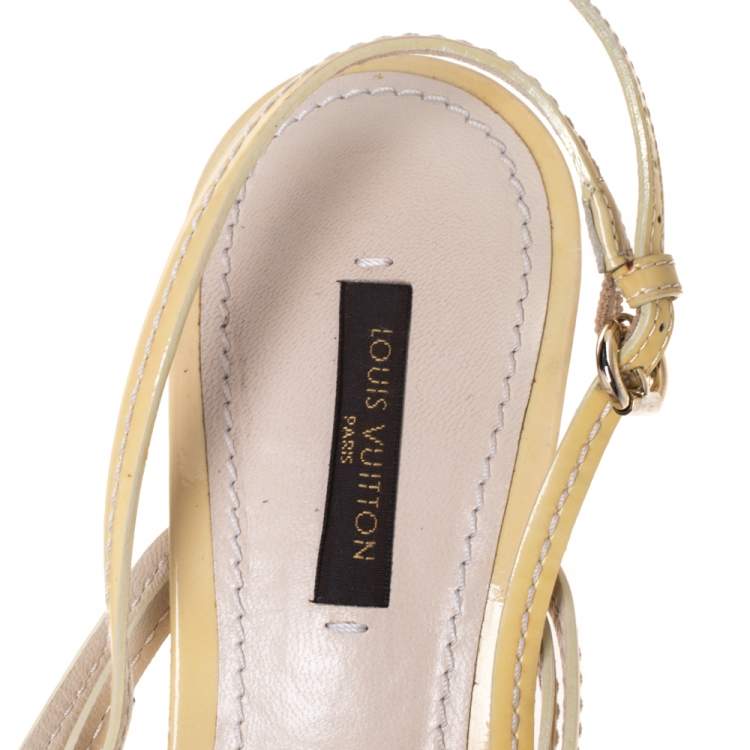 Pre Owned Louis Vuitton Pale Yellow Patent Leather Ankle Strap Sandals Size 39