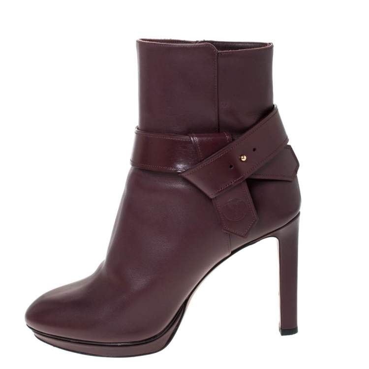 Louis Vuitton Burgundy Leather Belted Ankle Boots Size 41 Louis Vuitton