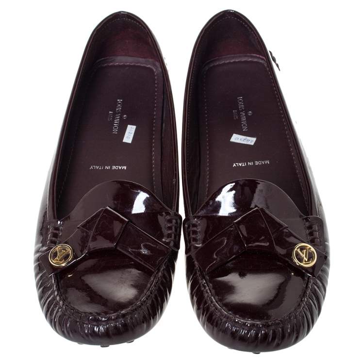 Pre Owned Louis Vuitton Burgundy Patent Leather Oxford Driving Loafers Size 38