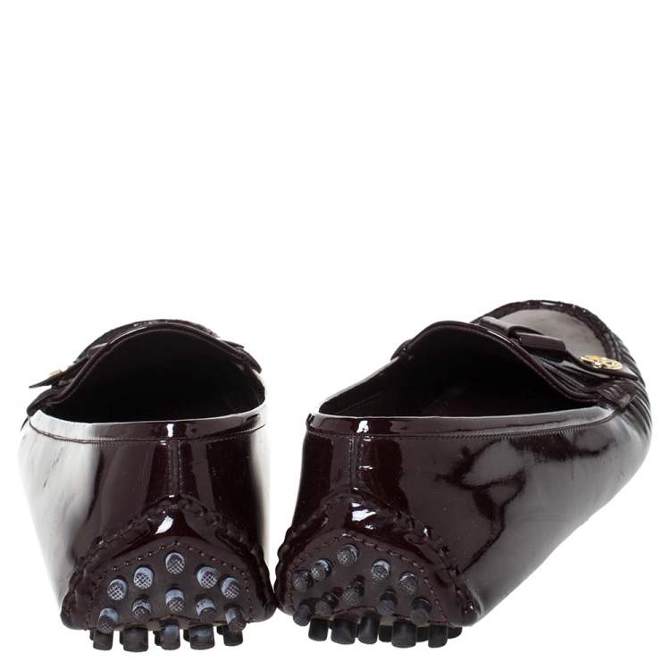 Pre Owned Louis Vuitton Burgundy Patent Leather Oxford Driving Loafers Size 38