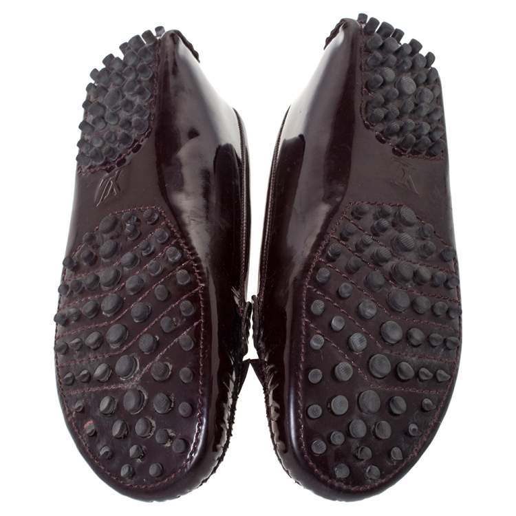 Pre Owned Louis Vuitton Burgundy Patent Leather Oxford Driving Loafers Size 38
