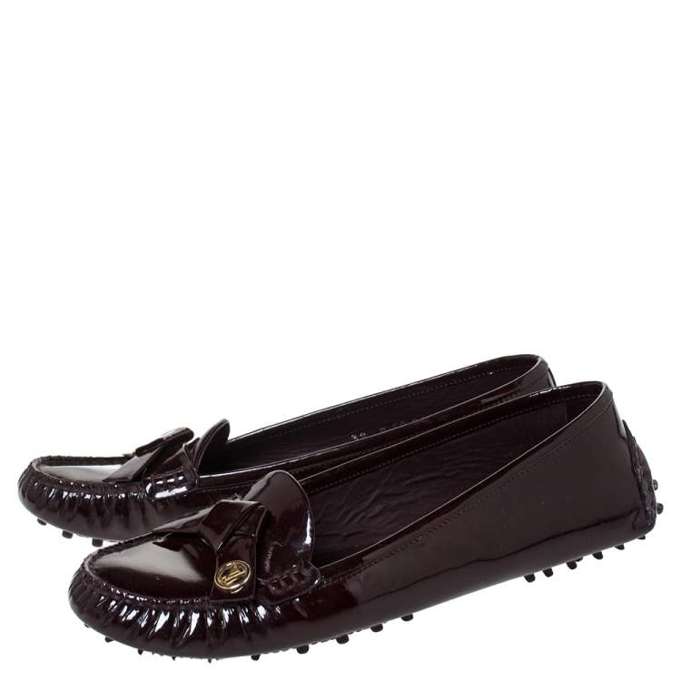 Pre Owned Louis Vuitton Burgundy Patent Leather Oxford Driving Loafers Size 38