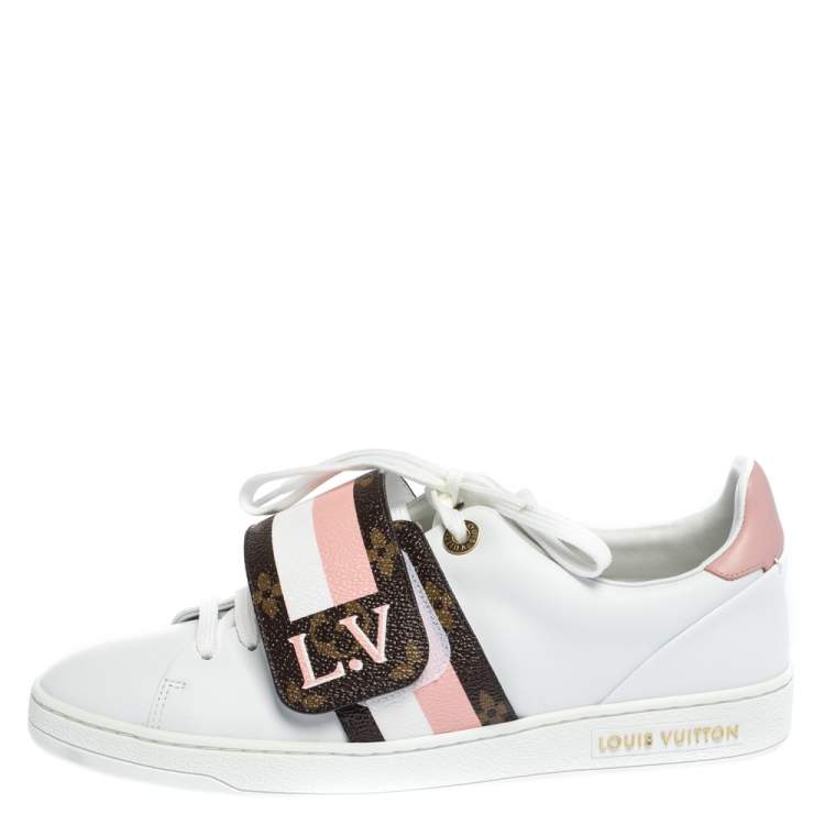 LOUIS VUITTON Calfskin Monogram Striped Frontrow Sneakers 37 White