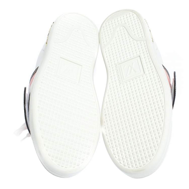 Pre Owned Louis Vuitton White Leather and Monogram Canvas Frontrow Low Top Sneakers Size 37