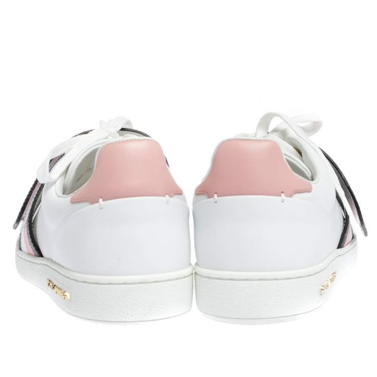 Pre Owned Louis Vuitton White Leather and Monogram Canvas Frontrow Low Top Sneakers Size 37