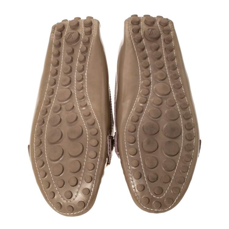 Pre Owned Louis Vuitton Beige Patent Leather Oxford Slip On Loafers Size 38