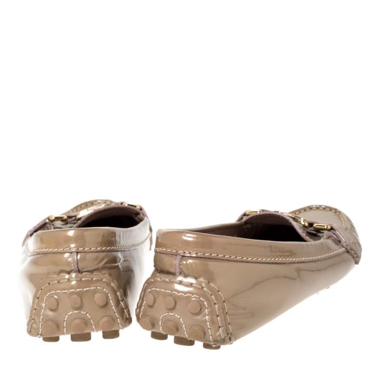 Pre Owned Louis Vuitton Beige Patent Leather Oxford Slip On Loafers Size 38