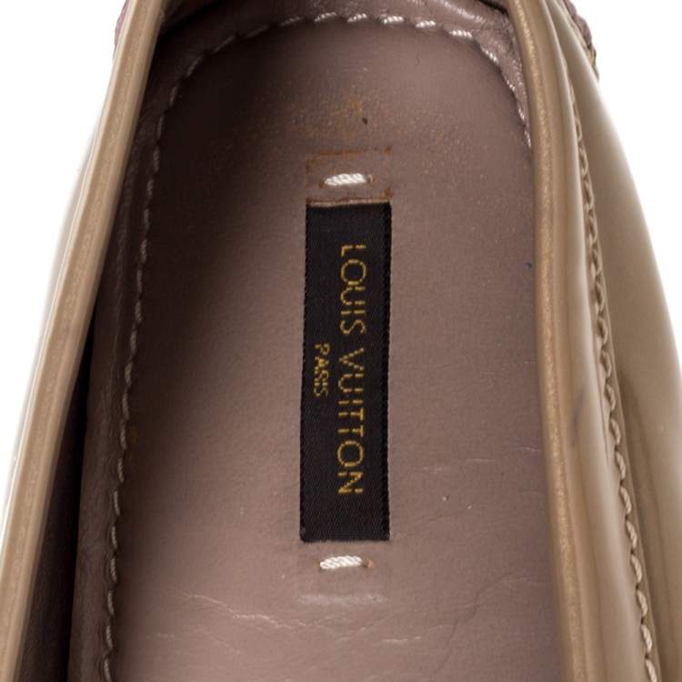 Pre Owned Louis Vuitton Beige Patent Leather Oxford Slip On Loafers Size 38