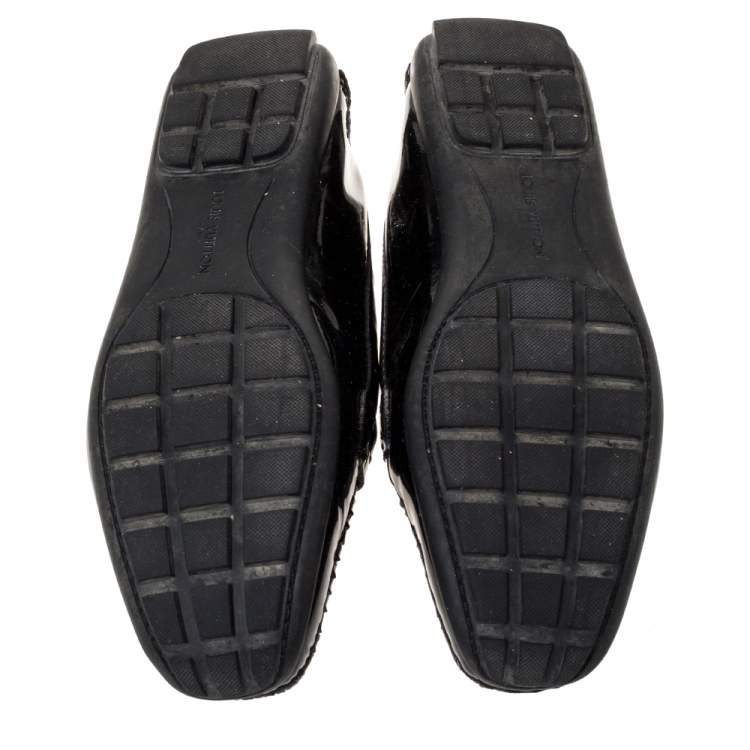 Pre Owned Louis Vuitton Black Patent And Mini Lin Monogram Canvas Loafers Size 37.5