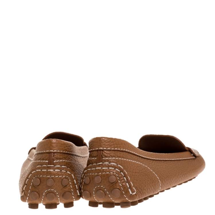 Pre Owned Louis Vuitton Brown Leather Close Up Loafers Size 37