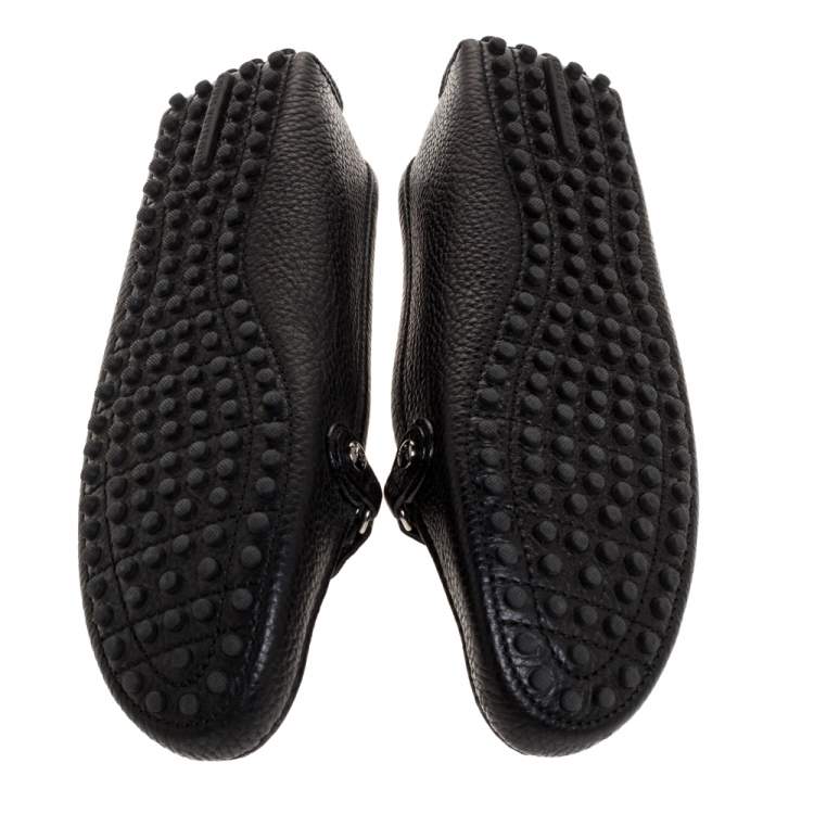 Pre Owned Louis Vuitton Black Textured Leather Monogram Flower Embellished Loafers Size 38