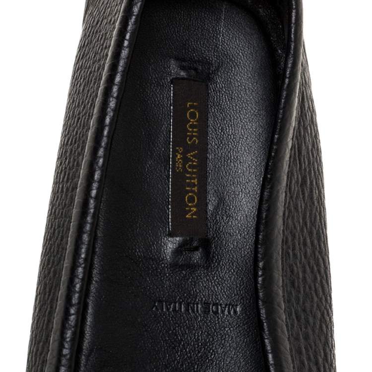Pre Owned Louis Vuitton Black Textured Leather Monogram Flower Embellished Loafers Size 38