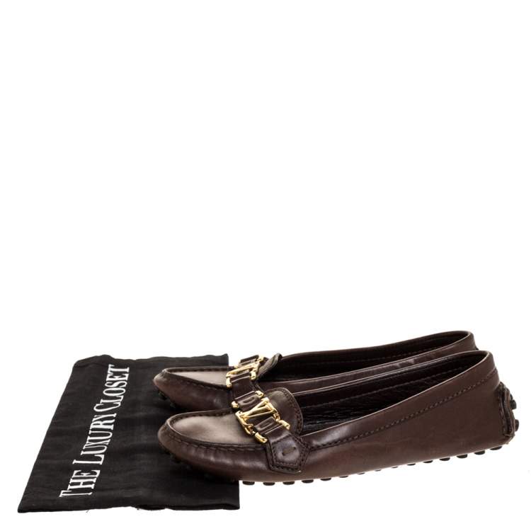 Pre Owned Louis Vuitton Dark Brown Leather Oxford Loafers Size 36