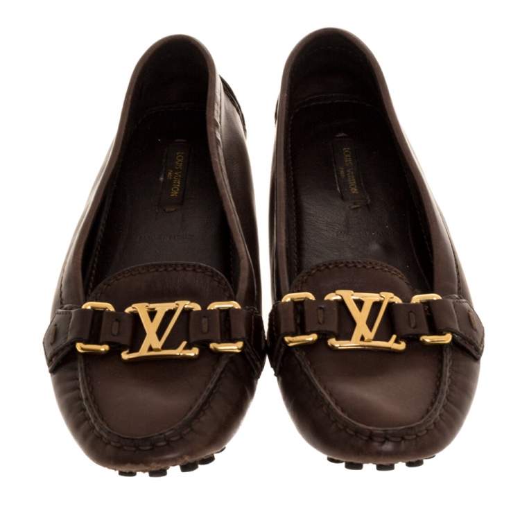Pre Owned Louis Vuitton Dark Brown Leather Oxford Loafers Size 36
