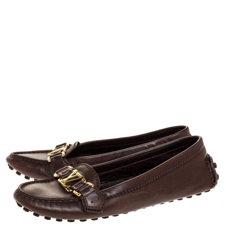 Pre Owned Louis Vuitton Dark Brown Leather Oxford Loafers Size 36