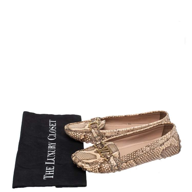 Pre Owned Louis Vuitton Beige/Brown Python Leather Oxford Loafers Size 38