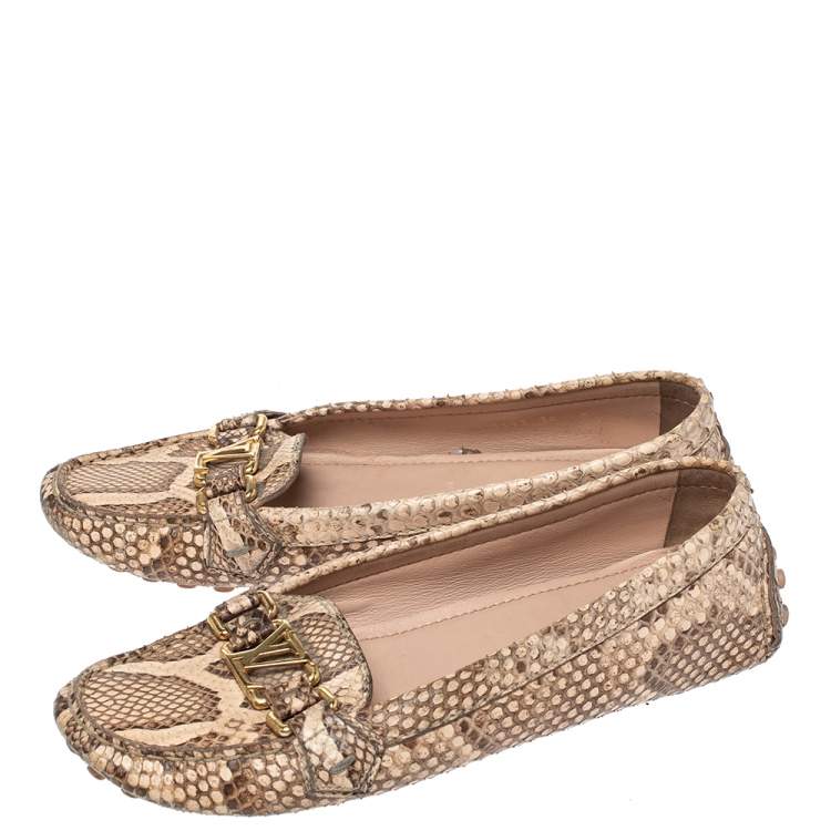 Pre Owned Louis Vuitton Beige/Brown Python Leather Oxford Loafers Size 38