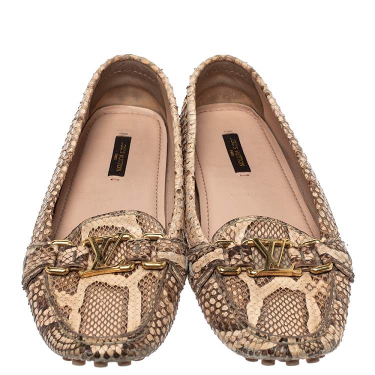 Pre Owned Louis Vuitton Beige/Brown Python Leather Oxford Loafers Size 38
