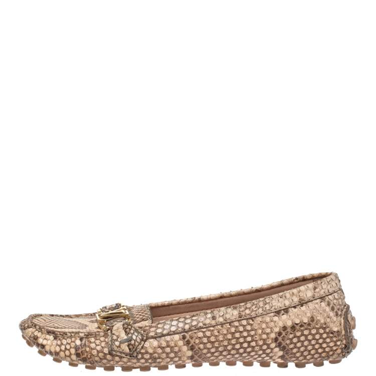 Pre Owned Louis Vuitton Beige/Brown Python Leather Oxford Loafers Size 38