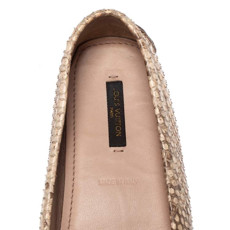 Pre Owned Louis Vuitton Beige/Brown Python Leather Oxford Loafers Size 38
