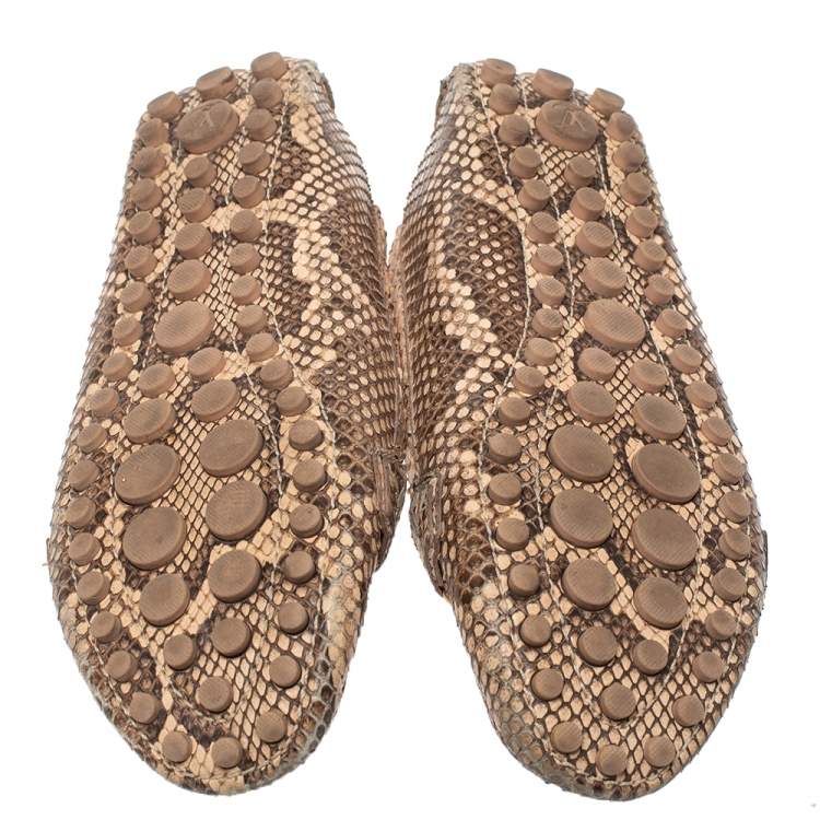 Pre Owned Louis Vuitton Beige/Brown Python Leather Oxford Loafers Size 38