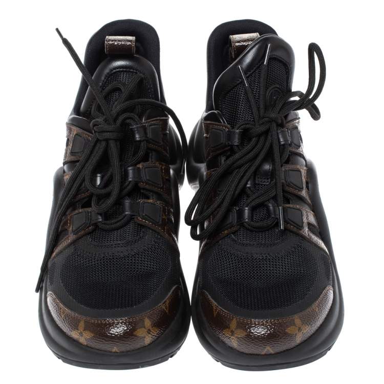 Pre Owned Louis Vuitton Black Monogram Canvas And Mesh LV Archlight Sneakers Size 38