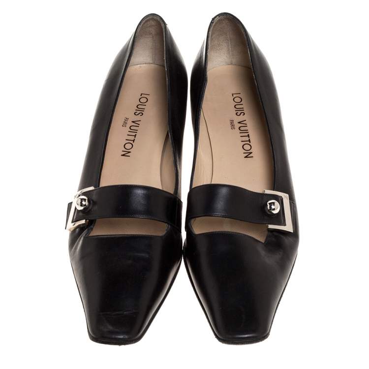 Pre Owned Louis Vuitton Black Leather Buckle Embellished Square Toe Pumps Size 38.5