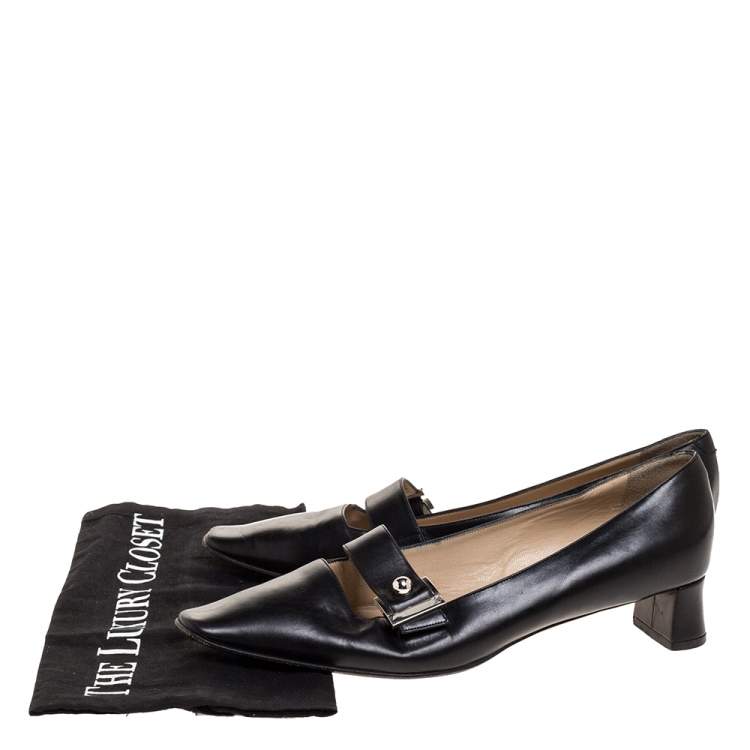 Pre Owned Louis Vuitton Black Leather Buckle Embellished Square Toe Pumps Size 38.5