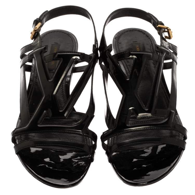 Louis Vuitton Black Patent Leather Crossing Flat Sandals Size 40 لوي فيتون | TLC