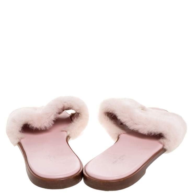 Louis Vuitton Pink Mink Fur Lock It Flat Slides Size 38.5 Louis Vuitton | TLC