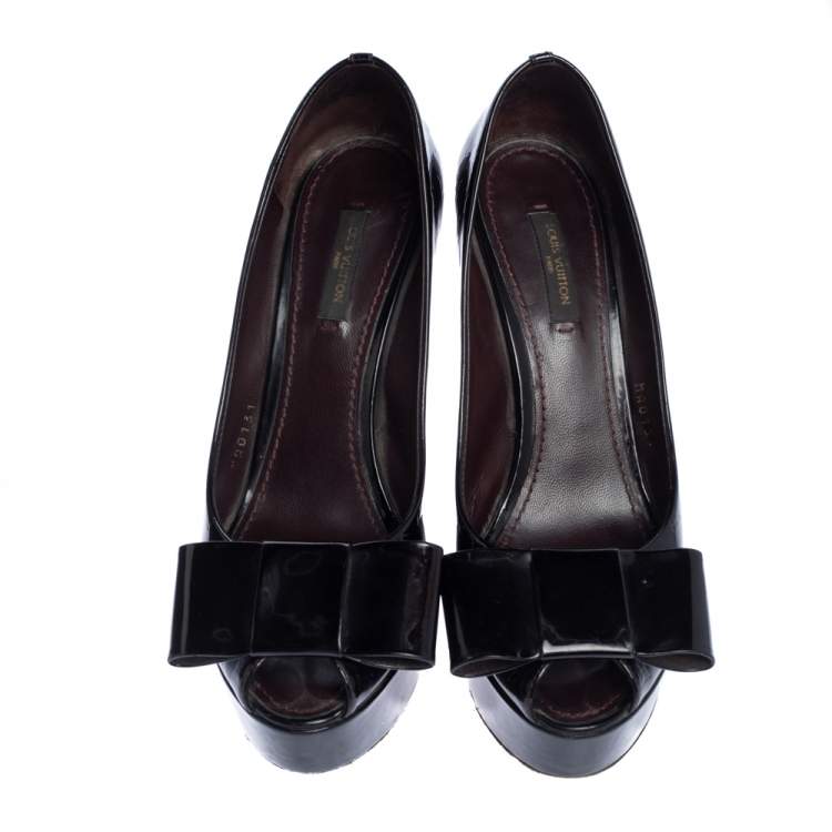 Pre Owned  Louis Vuitton Amarante Monogram Vernis True Peep Toe Platform Pumps Size 37.5