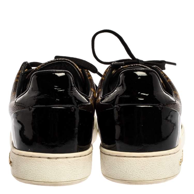 Pre Owned Louis Vuitton Brown Monogram Canvas And Patent Leather Frontrow Low Top Sneakers Size 37.5