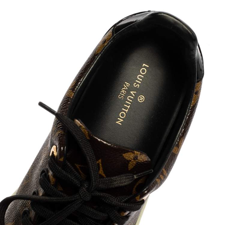 Pre Owned Louis Vuitton Brown Monogram Canvas And Patent Leather Frontrow Low Top Sneakers Size 37.5