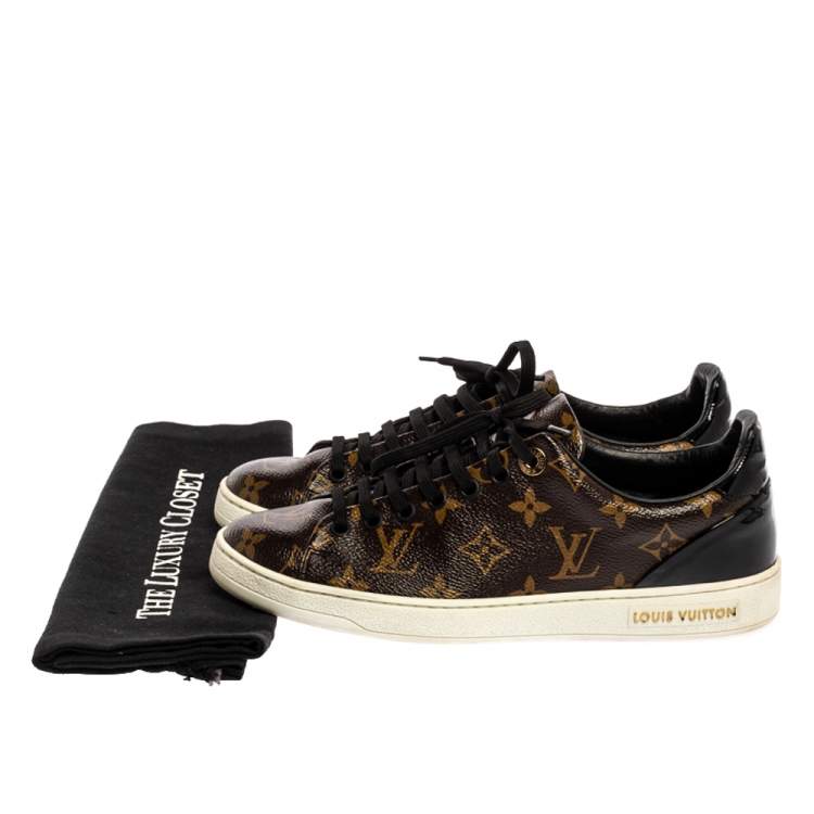 Pre Owned Louis Vuitton Brown Monogram Canvas And Patent Leather Frontrow Low Top Sneakers Size 37.5