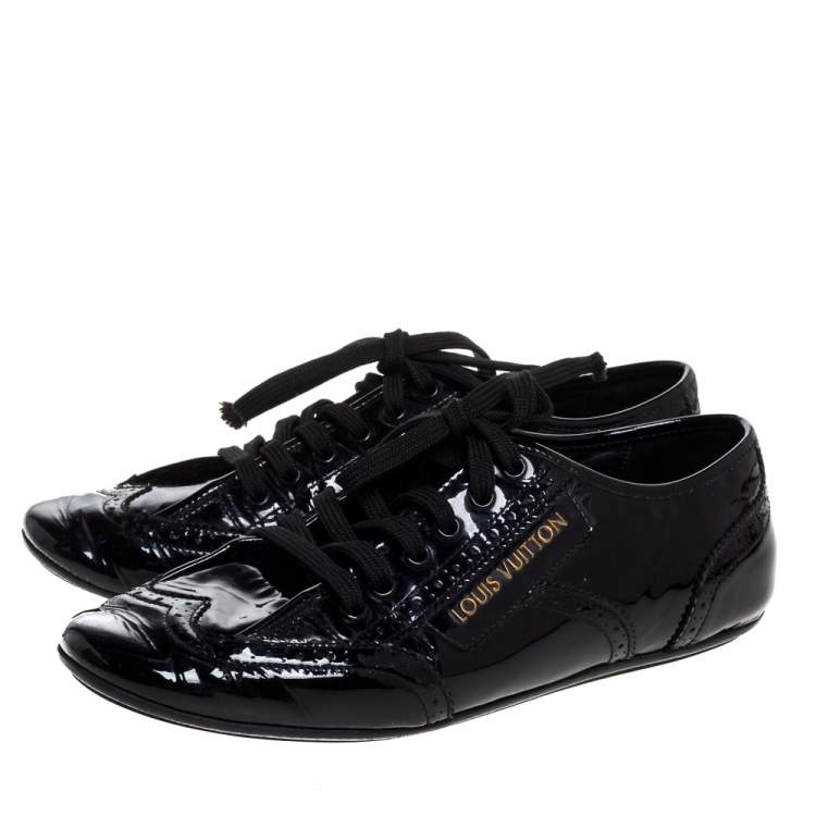 مملوكة مسبقًا Louis Vuitton Black Patent Brogue Leather Lyrics Lace Up Sneakers Size 38